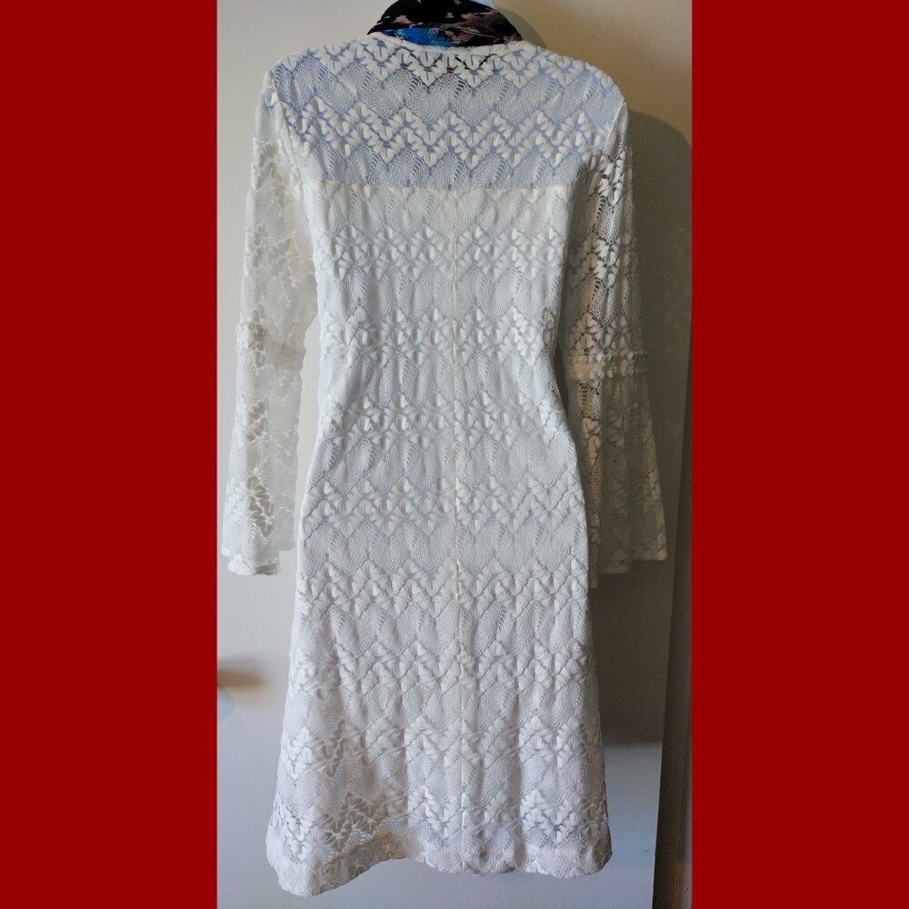 White Lace Dress With Multi-Color Scarf - Picture 5 of 5